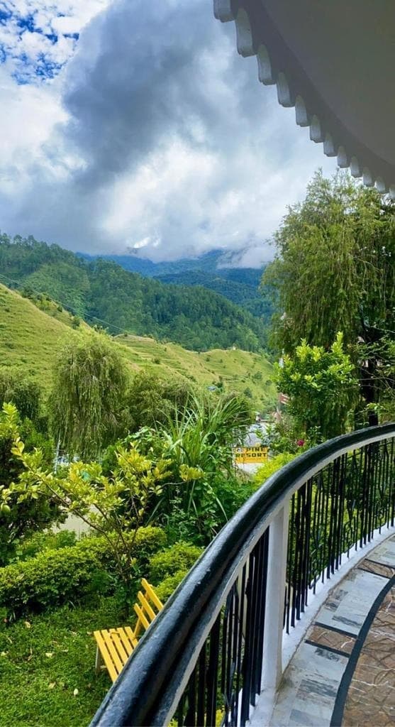 Panoramic Himalayan Valley View from Resort Balcony